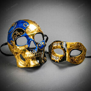 Venetian Skull Music Masquerade Halloween Party Mask Gold Blue